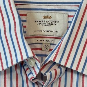 Hawes & Curtis french cuff Men's Blue and Red Striped Shirt cotton